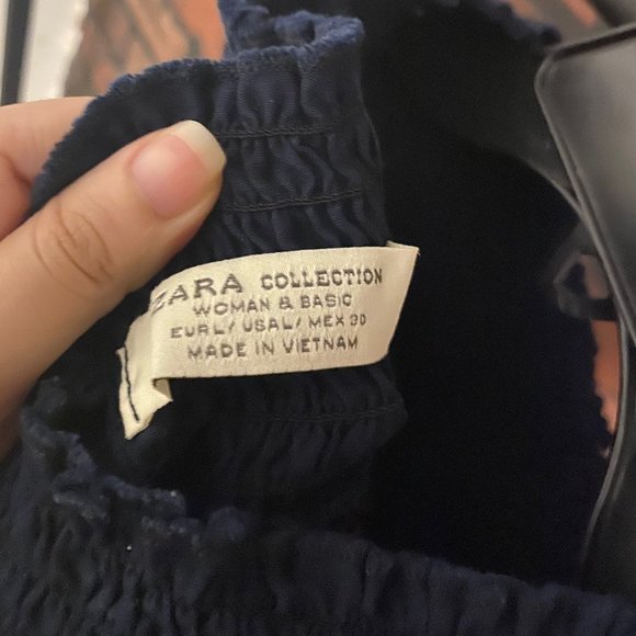 Dark Blue Off-Shoulder Dress w/ Floral Detail - Picture 3 of 3